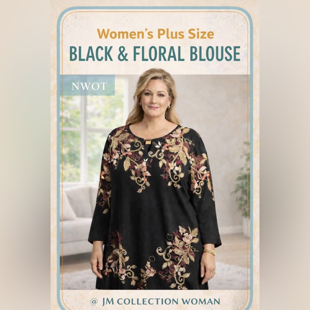 Floral Black Blouse NWOT